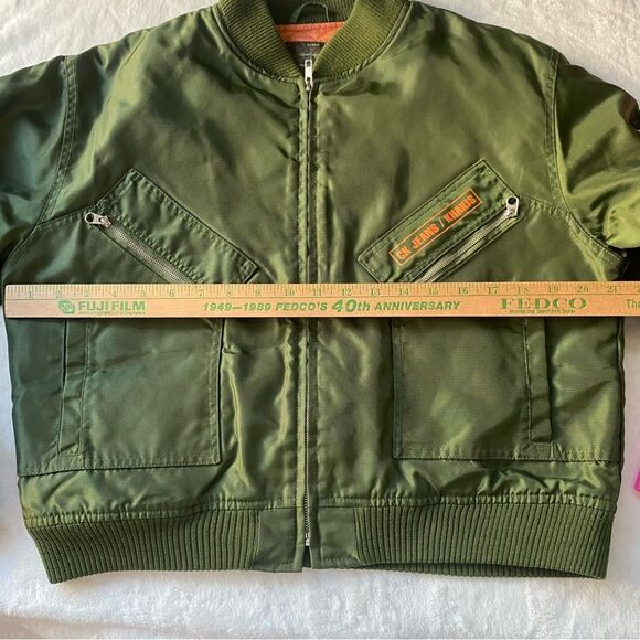 Vintage Y2K Calvin Klein Bomber Jacket Green orange interior Size Large - Picture 4 of 13
